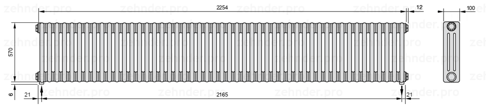 Схема (чертеж) Радиатор Zehnder Charleston 3057/49 №5310 Technoline TL
